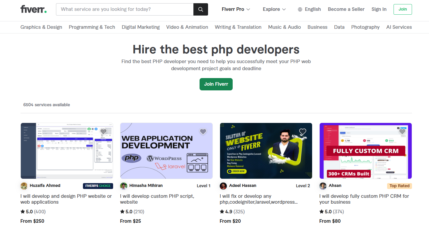 Fiverr - Hire Php Developers Online