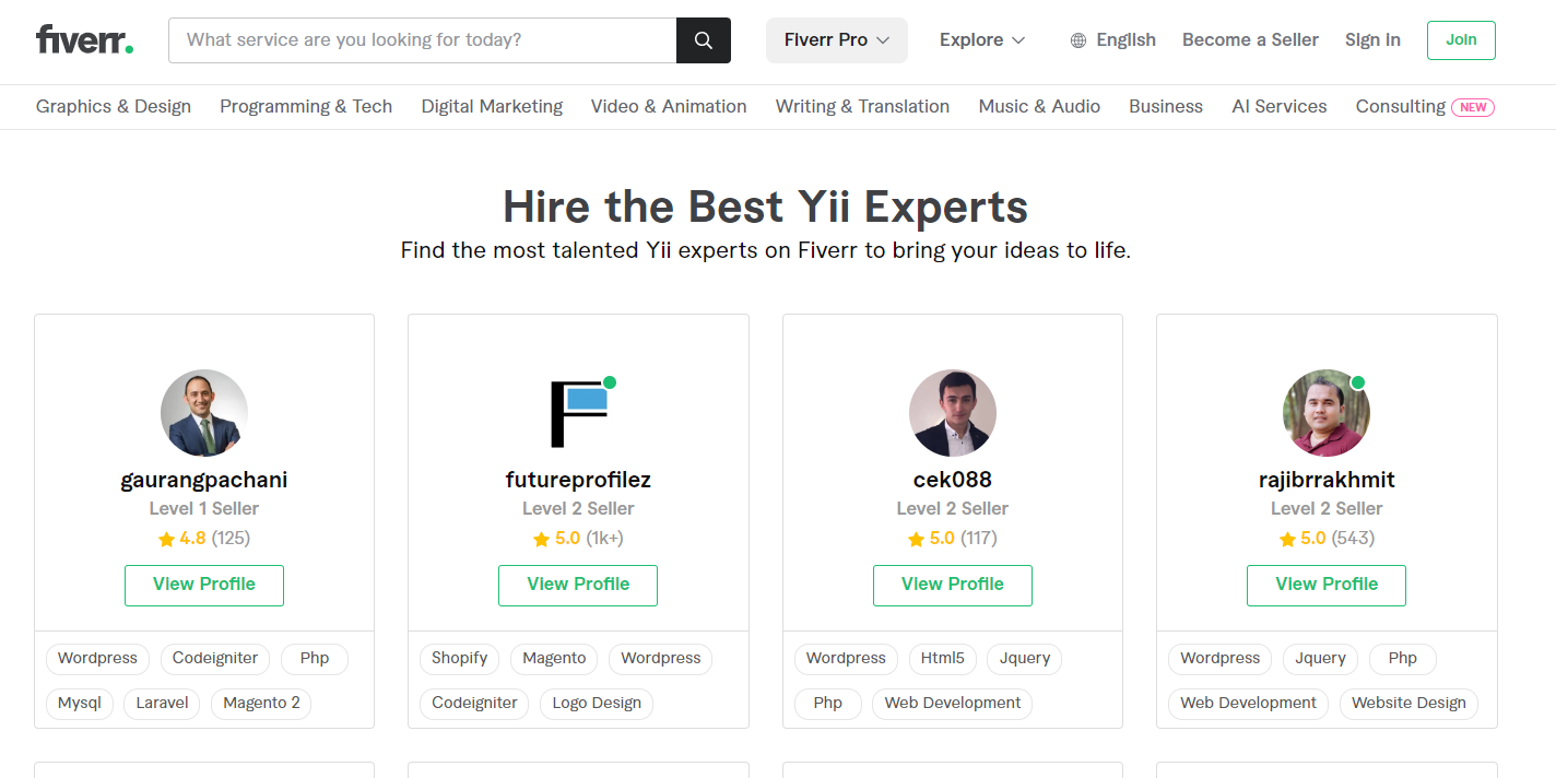 Fiverr - Where Yii Experts Showcase Their Talents in Affordable Gigs