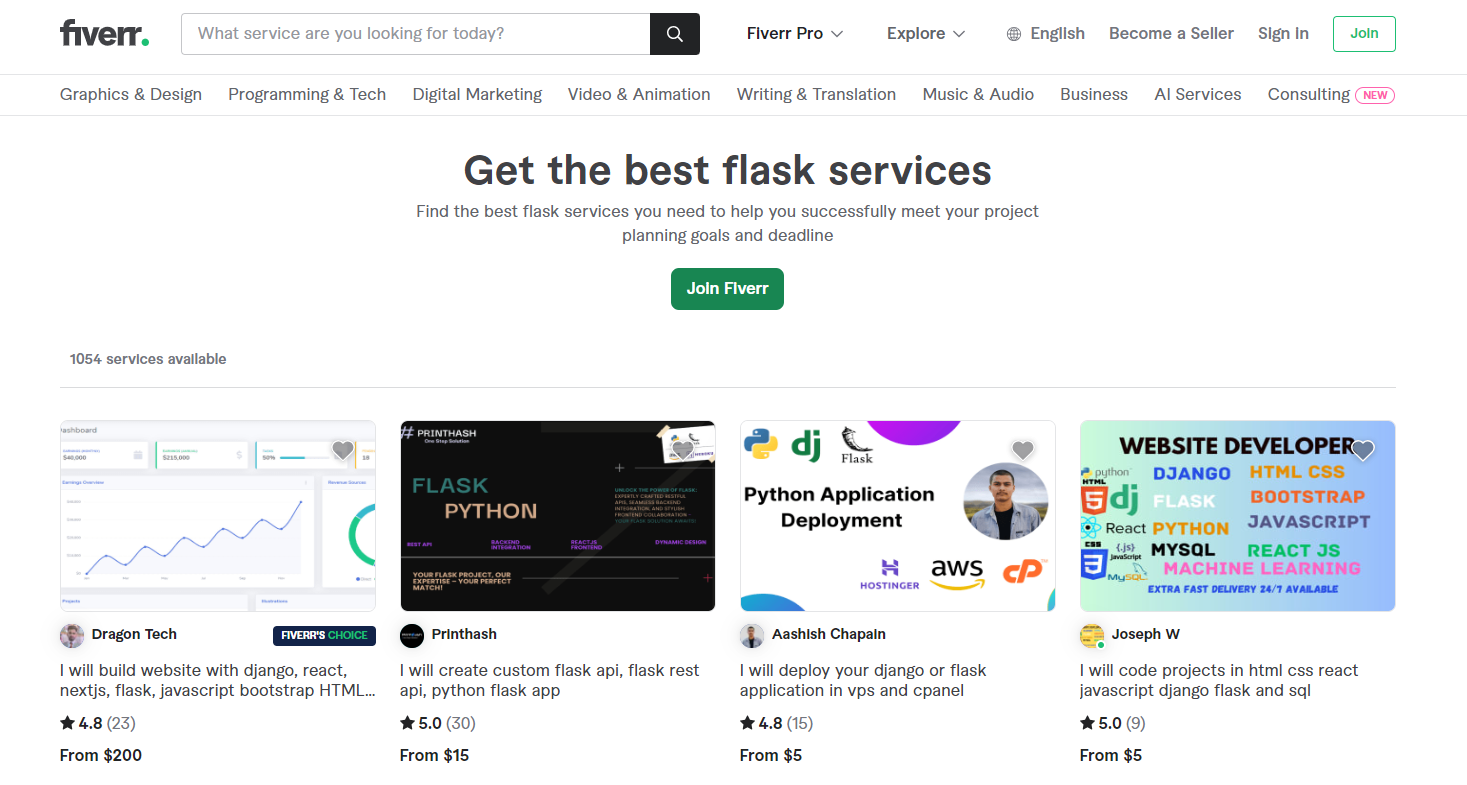 Fiverr - Connecting Clients with Flask Freelancers for Projects of Any Scale