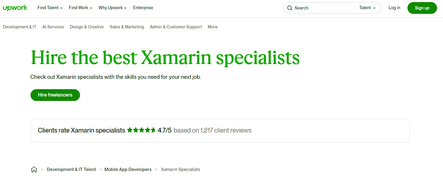 Upwork - Flexible Hiring for Xamarin Developers Across Varied Job Functions