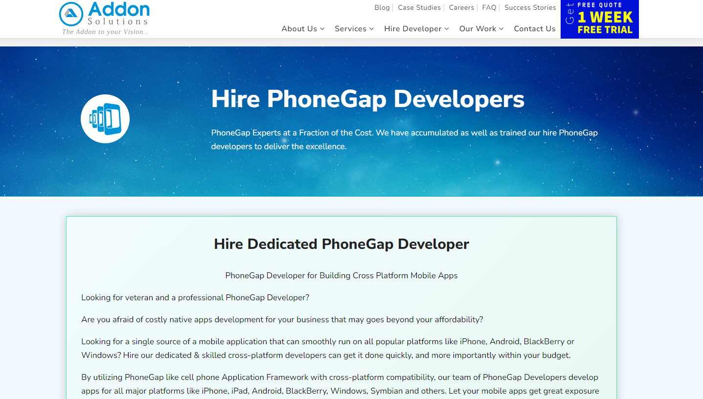 Addonsolutions - Premier Mobile App Development: Hire PhoneGap Experts