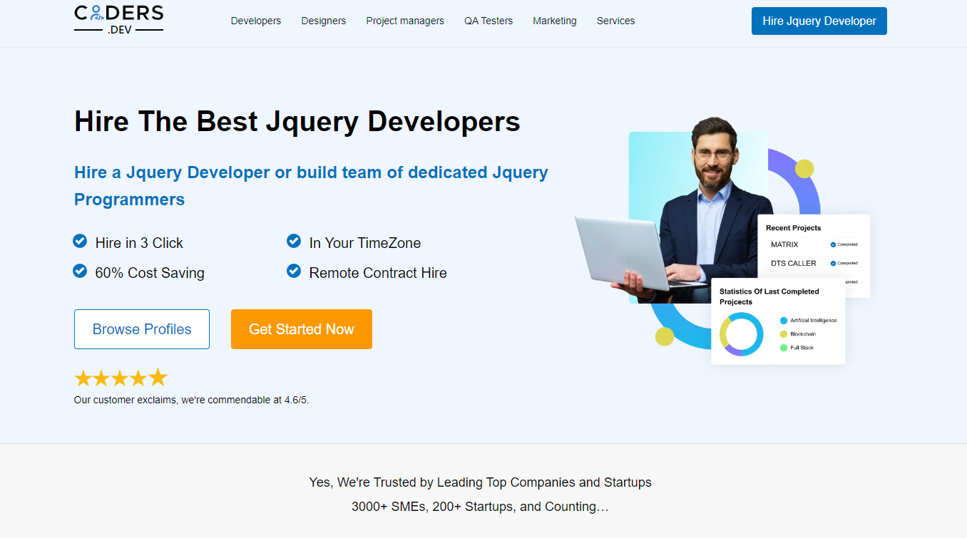 Coders.dev- 3-Click Access to 21 Top jQuery Developers - Global Talent, Local Results