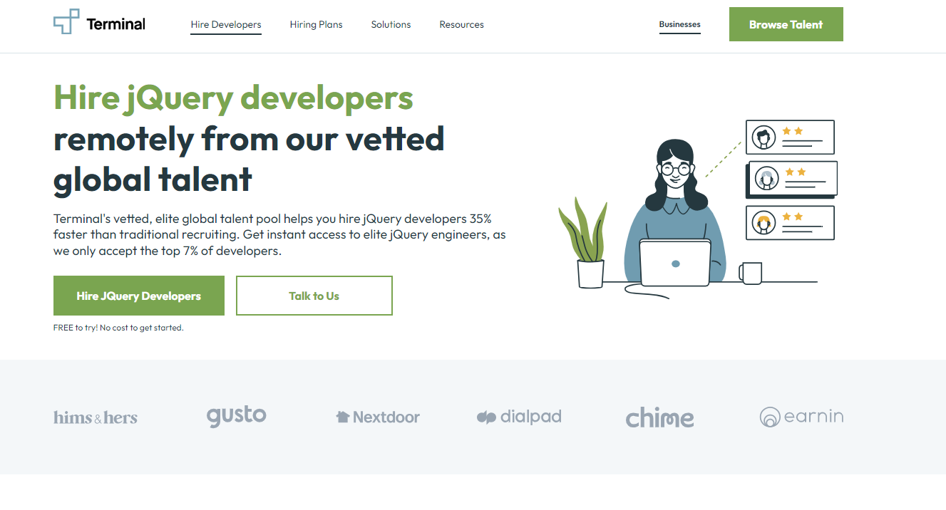 Terminal - Hire jQuery Developers Remotely 35% Faster - Global Talent, Local Support