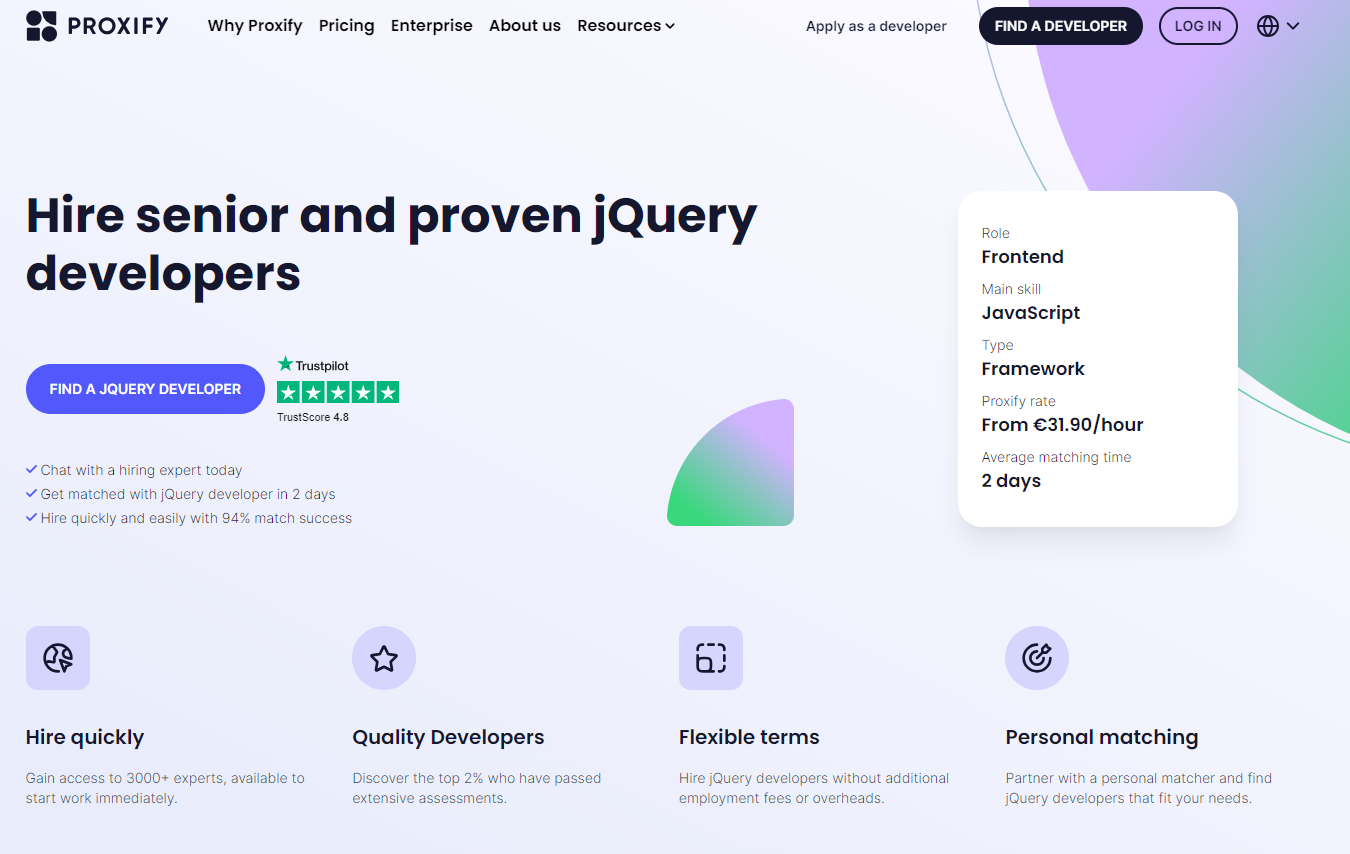 Proxify - Unlock Cost-Effective Brilliance - Hire jQuery Developers in 48 Hours