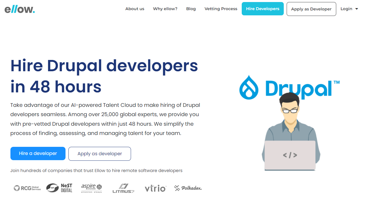 Ellow -  Streamlined Recruitment, Hire Top 3% Drupal Developers Globally in Just 48 Hours