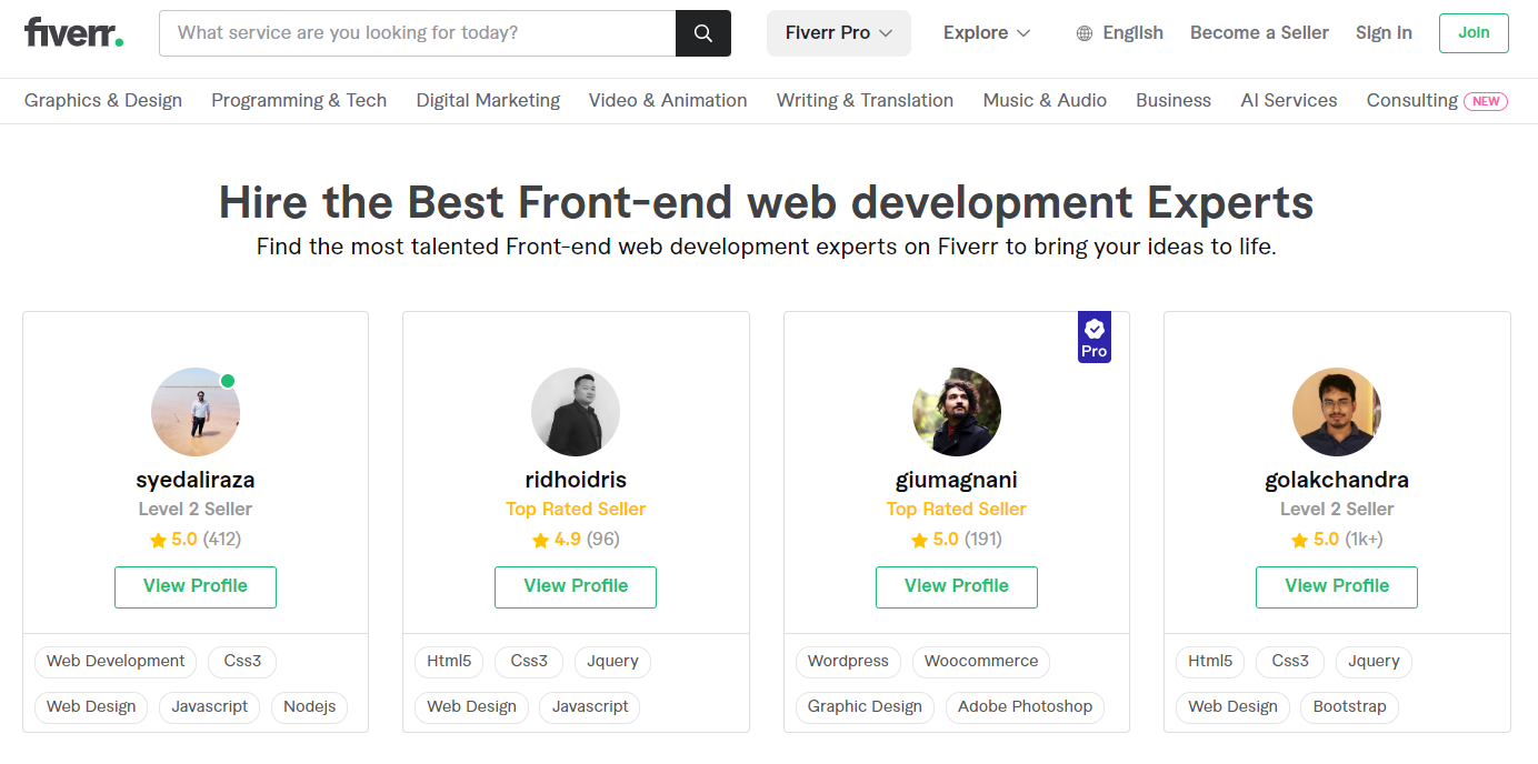 Fiverr - Your Affordable Gateway to Frontend Excellence